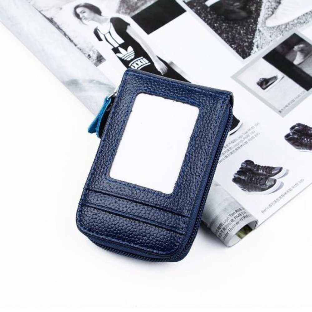 Blue Leather Wallets Zip-Around Closure Black Brown Blue Purple